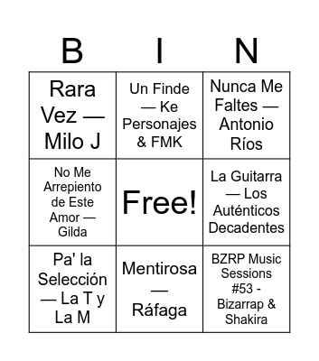 Bingo musical Bingo Card