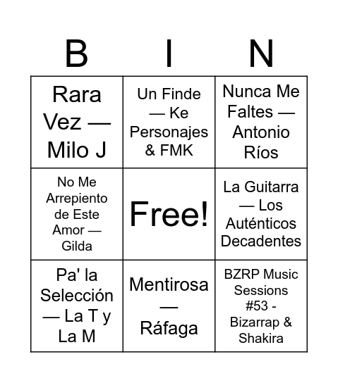 Bingo musical Bingo Card