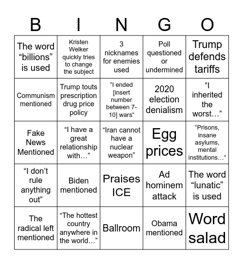 Trump Meet the Press Bingo Card June 7th Bingo Card