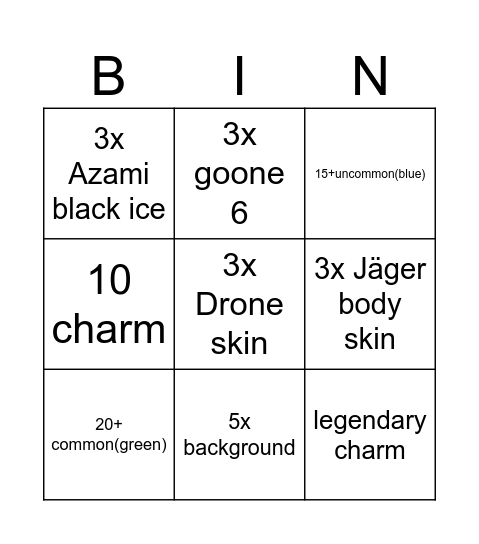 R6 Bingo Card