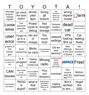Thunderhill Debriefing Bingo Card