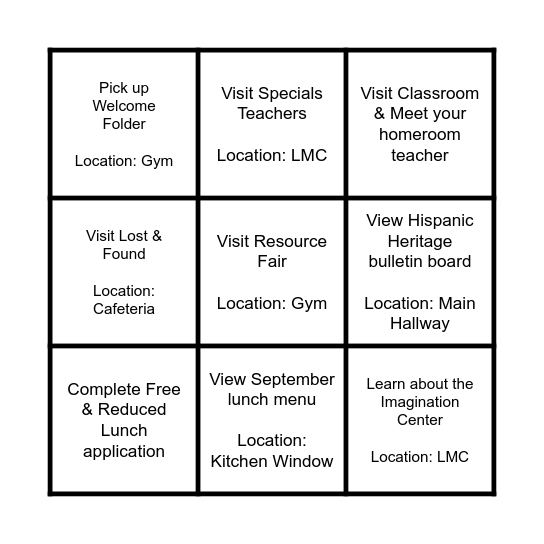 Sandburg Open House Bingo Card