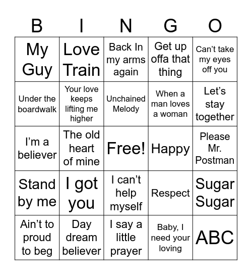 Music Bingo List 4- Bingocize Bingo Card