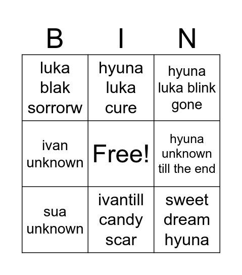 Untitled Bingo Card