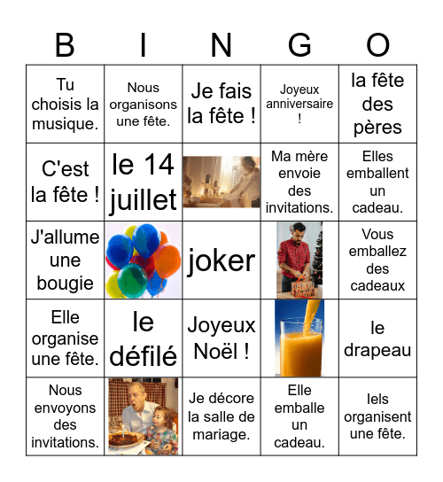 On fait la fête ! Bingo Card
