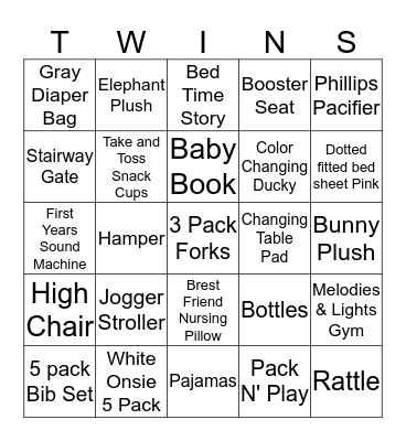 Kristen's Baby Shower Bingo Card