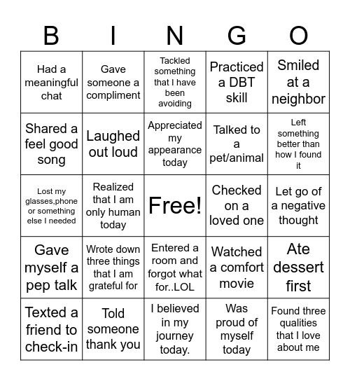 Bingo on the go Bingo Card
