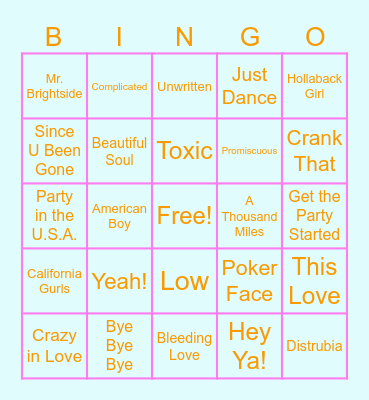 Julia's NYC Marathon Fundraier - Music Bingo! Early 2000s Bingo Card