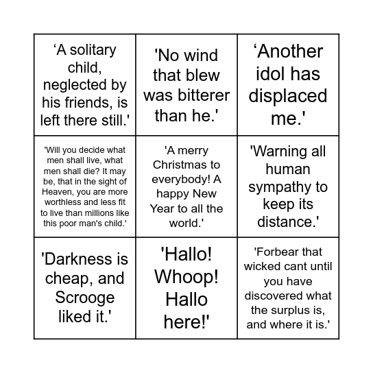 A Christmas Carol Music Bingo Card