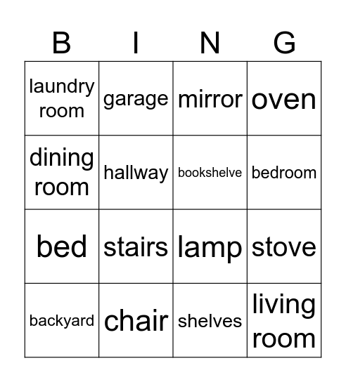 House Stuff Bingo Card