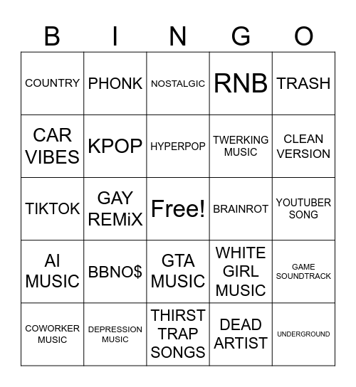 Spotify Bingo Card