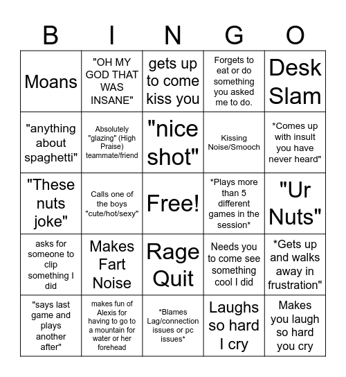 Gamer Girlfriend Bingo Card