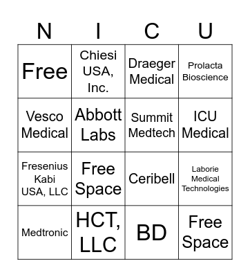 Live Lives: Big Impact NICU Vendor Bingo Card