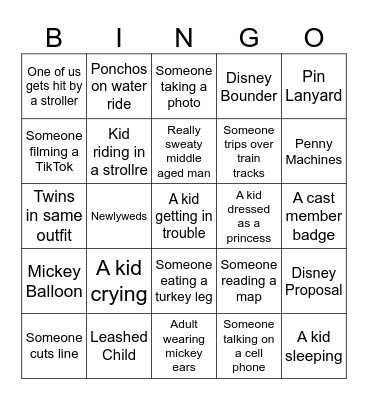 Disneyland I Spy Bingo Card