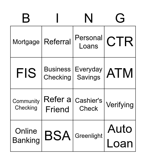 BANKING Bingo Card