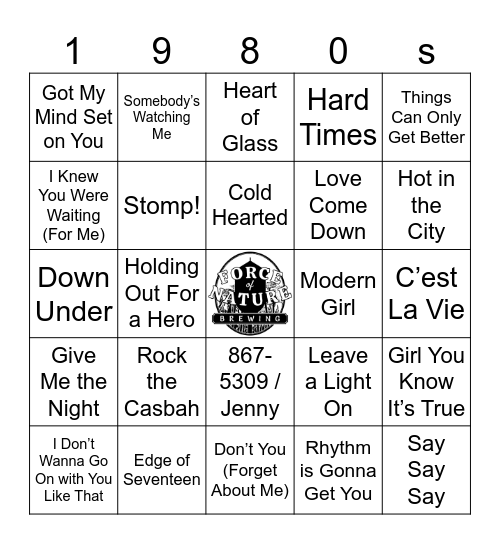 Music of the 80's Bingo Card