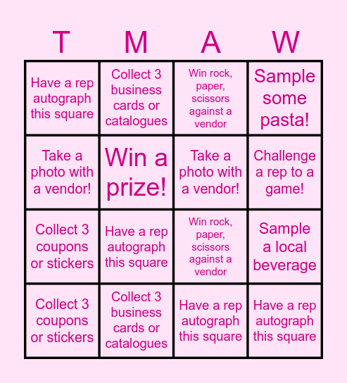 TMAW Vendor Fair 2026! Bingo Card