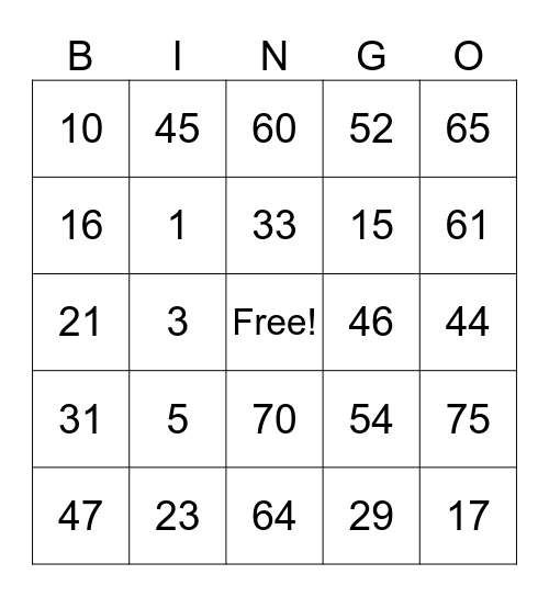Tabla 1 Bingo Card
