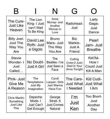 Radio Bingo A "Just" Cause Bingo Card