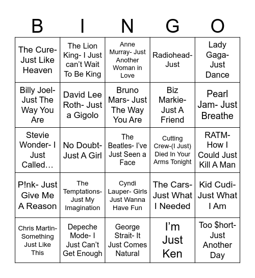 Radio Bingo A "Just" Cause Bingo Card