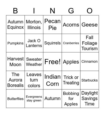 Fun Fall Facts Bingo Card
