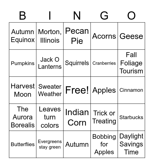 Fun Fall Facts Bingo Card