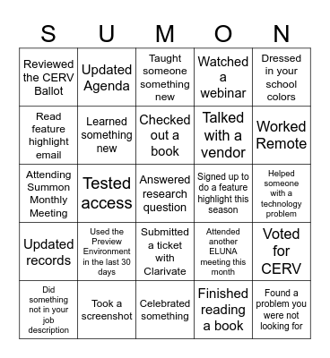 Summon Bingo Card