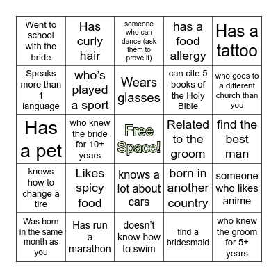 Engagement Party Bingo: Find Someone Who Bingo Card