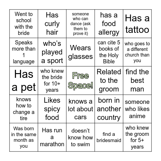 Engagement Party Bingo: Find Someone Who Bingo Card
