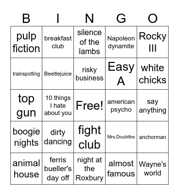 music in movies Bingo Card