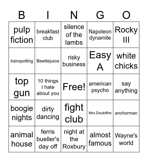 music in movies Bingo Card