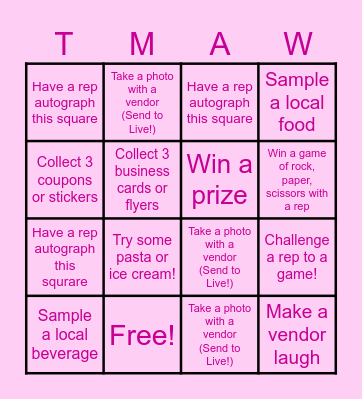 TMAW Vendor Fair 2026! Bingo Card