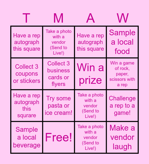 TMAW Vendor Fair 2026! Bingo Card