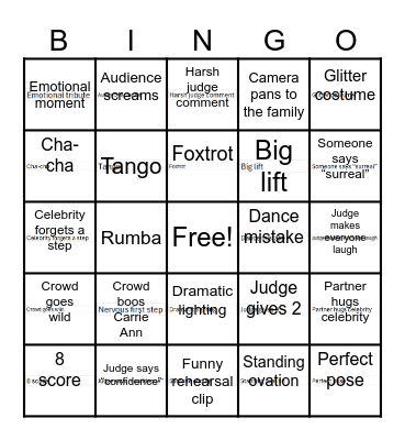 DWTS Premiere Night! Bingo Card