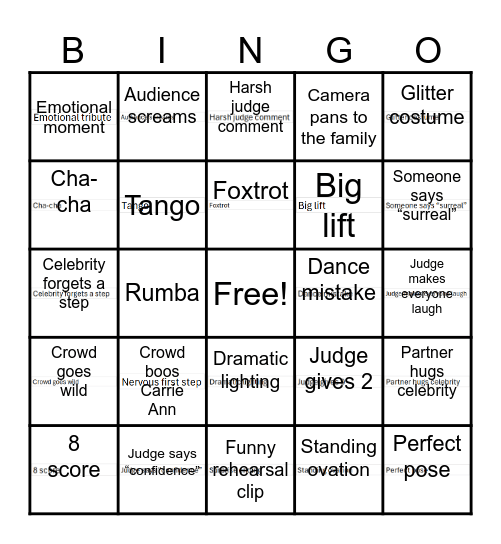 DWTS Premiere Night! Bingo Card