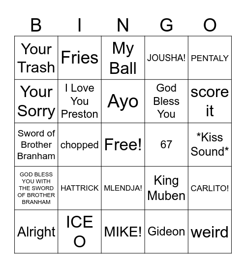 Jehovani Bingo Card