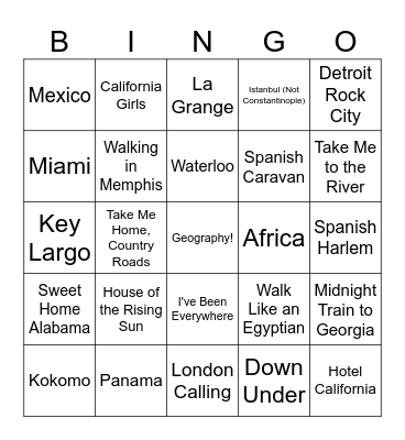 Geography Bingo Card