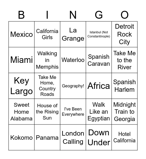 Geography Bingo Card