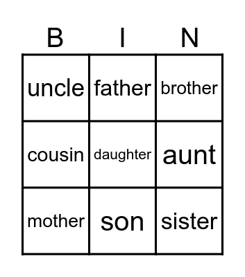 Family Bingo Card