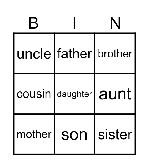 Family Bingo Card