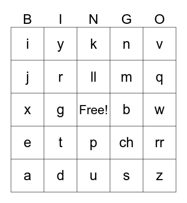 Spanish Alphabet Bingo Card