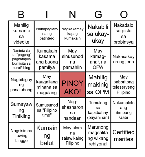 Pinoy Big Bingo Card