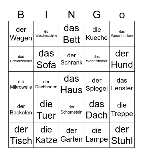 das Haus und die Möbel Woerter AB Bingo Card