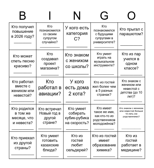 Свадебное БИНГО Bingo Card