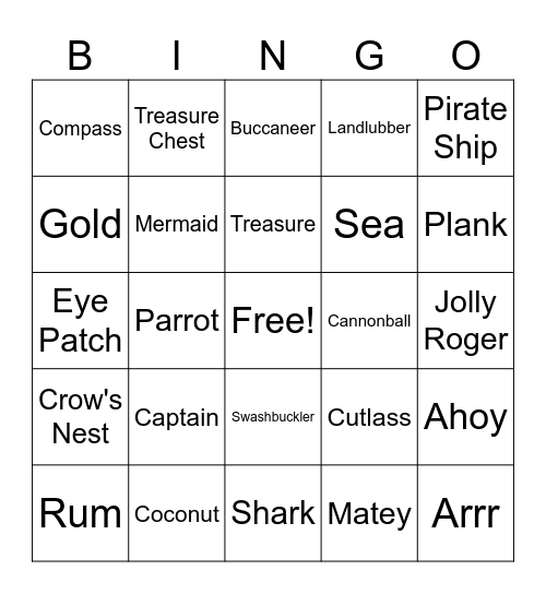Pirate Bingo Card