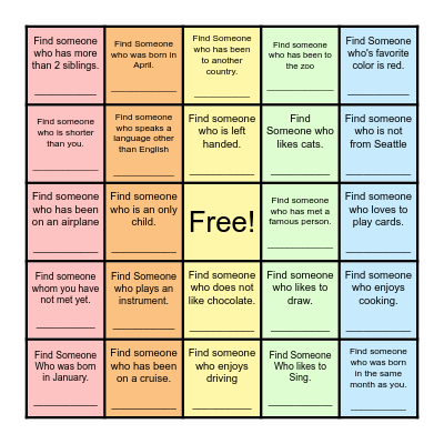 Find Someone Who... Bingo Card
