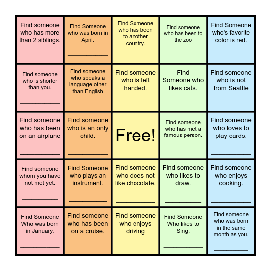 Find Someone Who... Bingo Card