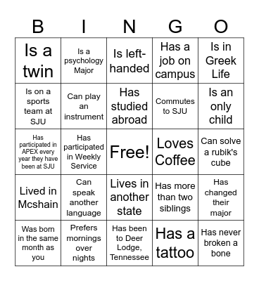 Find Someone Who.... Bingo Card