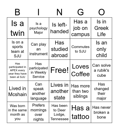 Find Someone Who.... Bingo Card