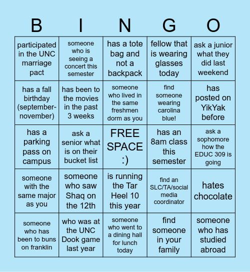 NC Fellows Bingo! Bingo Card